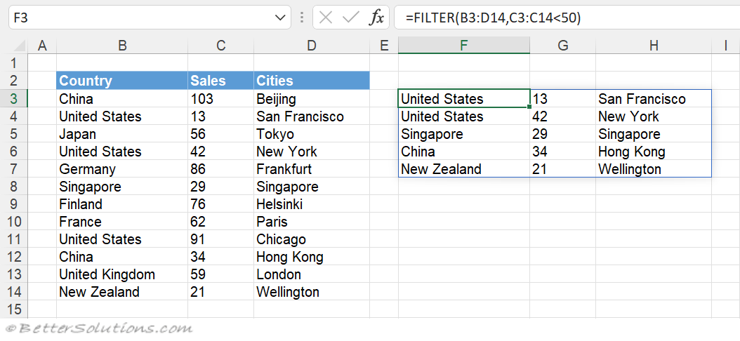 Excel Functions FILTER