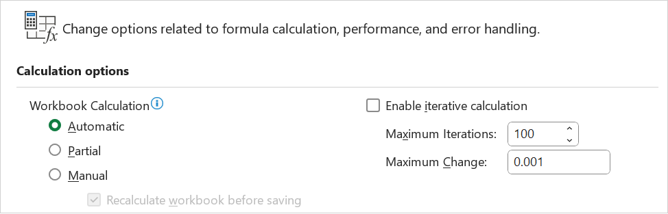 Excel Options Formulas