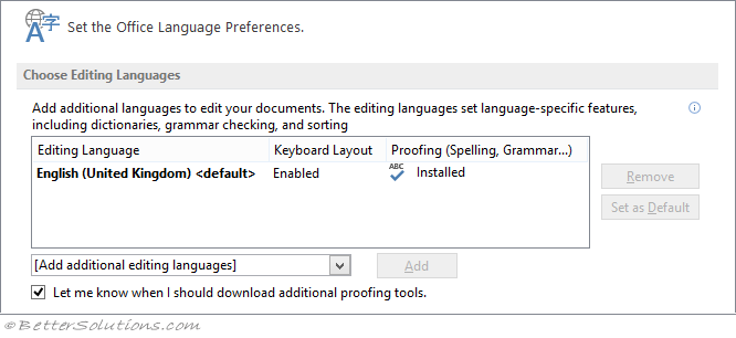 Excel Options - Language