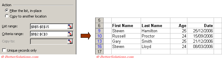 Excel Tables Advanced Filter