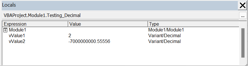 VBA Data Types Variant Decimal