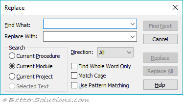 Vba Visual Basic Editor Find And Replace